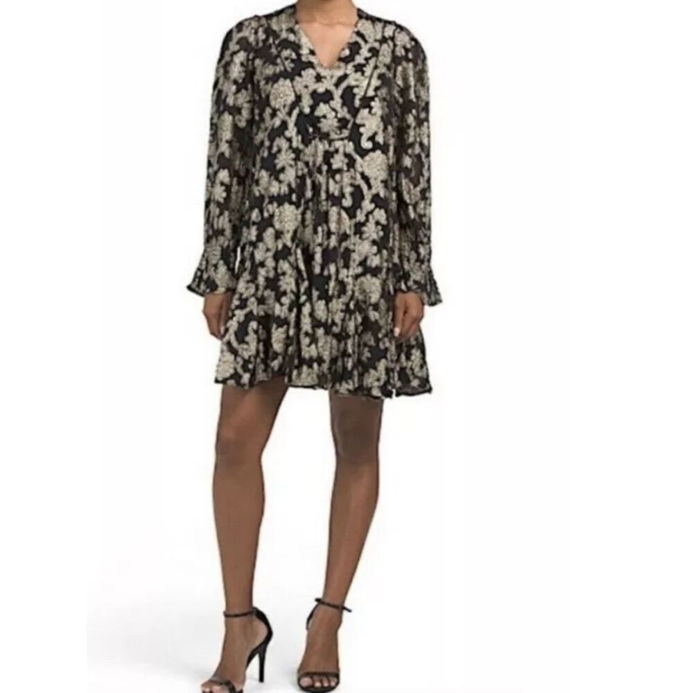 Anthropologie Gold Foil Metallic Tunic Dress Women’s Small